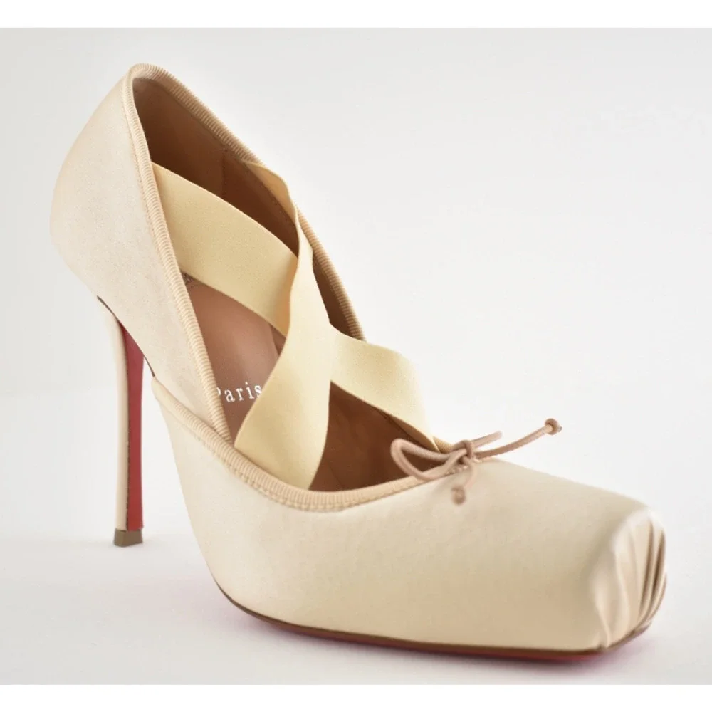 Christian Louboutin Cassiastic 100 Blush Nude Satin Strap Ballet Heel Pump 36
